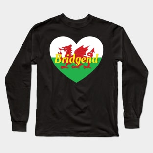 Bridgend Wales UK Wales Flag Heart Long Sleeve T-Shirt